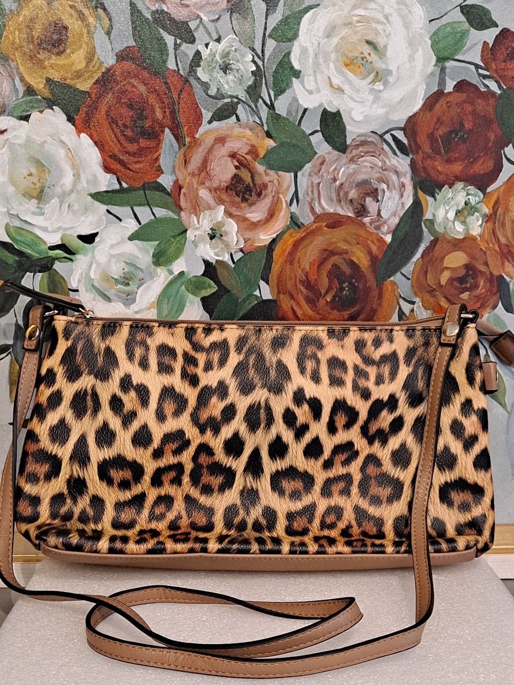 new directions Leopard Print PVC Crossbody Bag - Tan & Black